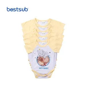 Bestsub camisola personalizada amarela subolmação, camisola bebê macacão manga curta raglan