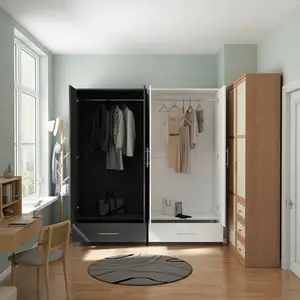 Hiện đại rắn gỗ tủ quần áo phòng ngủ với gương 3 cửa bên cạnh tủ quần áo tổ chức tủ quần áo vàng chuyển đổi