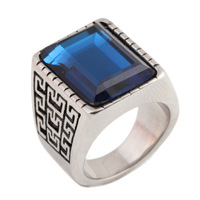 Bague de mariage au design vintage en acier inoxydable rectangulaire avec rubis rouge bleu saphir bague signet en titane pierres précieuses naturelles