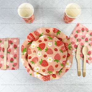 DAMAI Strawberry Party Tableware Set Birthday Party <b>Decoration</b> <b>Summer</b> Fruit Party Supplies Paper Plates Napkins for Birthday - Product Image 3