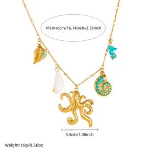 Gold Plated Octopus Conch Shell Pendant Necklace Zinc Alloy Themed Animal Charm Jewelry - Product Image 4