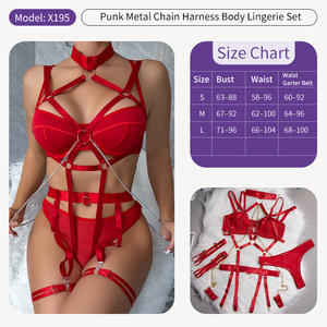 Completo Lingerie Sexy <span class=keywords><strong>Rosso</strong></span> <span class=keywords><strong>Trasparente</strong></span> con <span class=keywords><strong>Reggiseno</strong></span> a Rete e Catena Halter da 4 Pezzi, Abbigliamento da Notte Erotico di Lusso, Intimo Donna alla Moda - Product Image 3