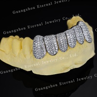 Grillz dentaire personnalisé en usine en Argent S925, Or blanc massif 10K 18K 14K, Moissanite et Diamant de laboratoire, motif nid d'abeille, pour 4, 6, 8 ou 10 dents, Hommes Femmes