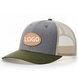 Casquettes de camionneur personnalisées en gros, casquette de baseball en coton à 5 panneaux, casquette en maille pour homme avec logo brodé en cuir - Product Image 4