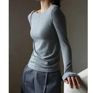XY-Top da <span class=keywords><strong>donna</strong></span> a maniche lunghe, vestibilità slim, bianco, stile semplice, per strato base - Product Image 6