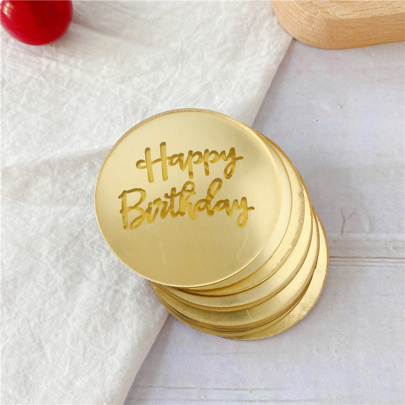 Mini Acrylic Cupcake Topper - Happy Birthday Cake Disc