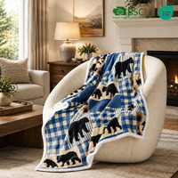 Couverture en flanelle sherpa à imprimé animal de dessin animé Ours noir, double couche, douce, quatre saisons, personnalisable, OEM, vente en gros
