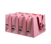Sacs de shopping de luxe rose mat, personnalisés, 50 pièces, avec logo, sac en papier avec poignée de ruban rouge, emballage de noël