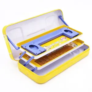 Lovely 3 layers tin pencil case with book holder