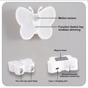 โคมไฟ LED อัจฉริยะสำหรับกลางคืน, มีไฟ LED ตรวจจับได้เมื่อมีการดูดพลังแม่เหล็กสร้างบรรยากาศให้แมวโคมไฟกลางคืนรูปผีเสื้อในร่ม - Product Image 5