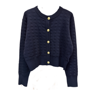 Cardigan en <span class=keywords><strong>mohair</strong></span> bleu foncé tricoté style vintage avec motif logo sur le devant, anti-boulochage, pour femme - Product Image 6