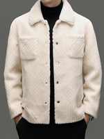 Manteau en cuir avec fourrure 100% pure laine, streetwear pour homme, automne, laine d'agneau ciselée, rembourré, épais, coupe-vent