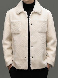 Abrigo de Piel con Forro de Lana 100% Pura para Hombre, Chaqueta Gruesa Acolchada de Lana de Cordero, Resistente al Viento, Estilo Urbano Otoñal - Product Image 1
