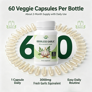 Cápsulas Vegetales de Extracto de Ajo sin Olor OEM ODM, 3000mg Equivalente a Ajo Fresco, Suplemento Dietético Herbal Antioxidante - Product Image 4