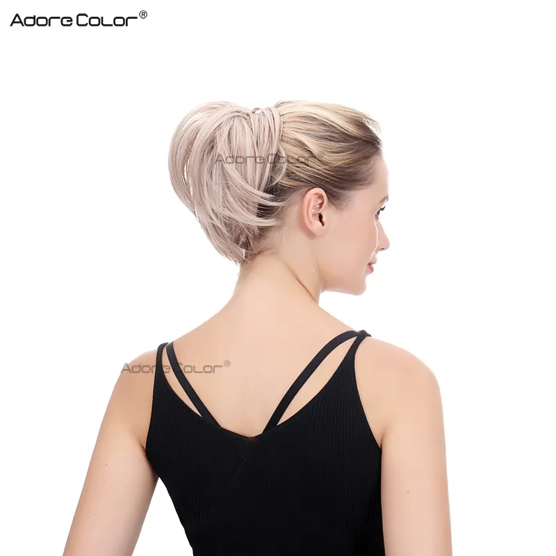 Synthetic Tousled Flexible Hair Bun Straight Donut Chignon Elastic Messy Scrunchies Wrap For Ponytail Extension For Women