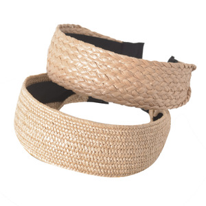 Serre-tête en plastique tressé en raphia de couleur unie, écologique, simple, élégant, <span class=keywords><strong>avec</strong></span> nœud, accessoire pour cheveux - Product Image 3