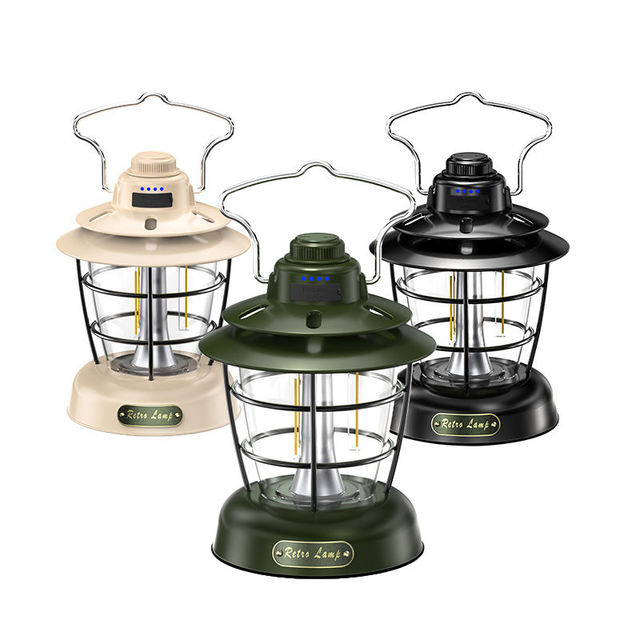 LED Camping Lantern Rechargeable Retro Camping Light Hanging Lamp Portable Waterproof for Outage Outdoor Emergency Garden