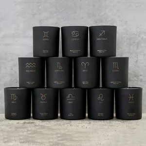 Wholesales New Designs Home Decoration Zodiac Signs Gifts Soy Wax Matte Black Glass Jar Scented Candles