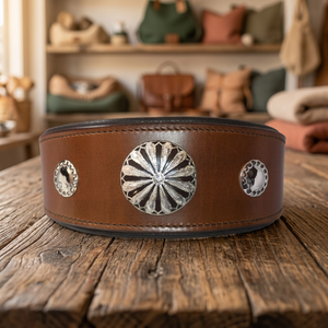Real Elegant Luxury Leather Padded <b>Dog</b> <b>Collar</b> <b>Large</b> Breeds Animal Print Designer Conchos Gold Brass Buckle Eco-Friendly All - Product Image 3
