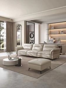 Modern Genuine Leather <b>Sofa</b> Three Seat Upholstered Tight Back Rolled Arms Living Room Furniture - Product Image 6