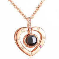 Collar con Colgante de Acero Inoxidable con Proyección de Corazón Pequeño para Parejas, Joyería Chapada en Oro con Imagen/Textura Personalizada