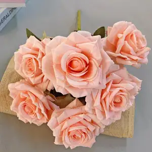 Cina all'ingrosso 7 teste di fiori gialli a buon mercato bouquet di seta artificiale rosa fiori decorativi per il matrimonio