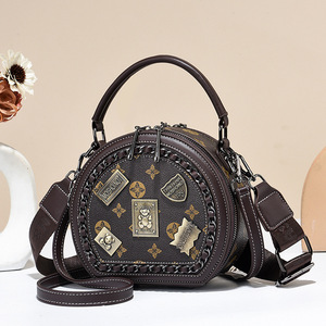 Bolso de Mano Redondo de Lujo para Mujer, Bolso Bandolera de Gran Capacidad con Insignia y Pañuelo de Seda, Bolso Tote para la Playa - Product Image 2