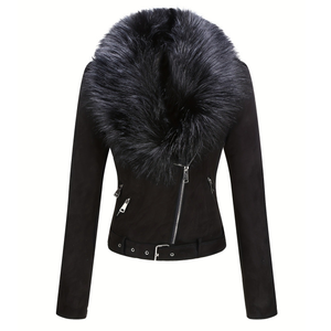 Nuova Collezione 2026: Giacca da Moto in Pelle Scamosciata con Cappuccio in Pelliccia per Donna, Elegante e Traspirante - Product Image 6