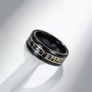 Nordic Viking Rune Tungsten Steel <b>Ring</b> For Men Steel Black Letter Design Gift Jewelry - Product Image 2