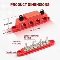 Barre omnibus 12V 250A, bloc de distribution d'alimentation avec 4 goujons M8 (5/16 po), bornier de batterie 12V pour câblage automobile, bateau, solaire
