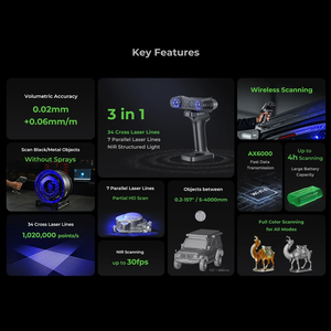Nouveau scanner 3D CR-Scan Raptor-X original, scanner portable sans fil à laser bleu NIR, vitesse de numérisation de 60 ips - Product Image 5