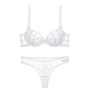 Sujetador de encaje bordado sexy, conjunto de lencería ultrafina de verano, push-up, realza el busto, antideslizante, para senos grandes y pequeños. - Product Image 5
