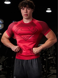 T-shirt da uomo a maniche corte stile americano, sportiva, traspirante, aderente, con design a tema muscolare - Product Image 4