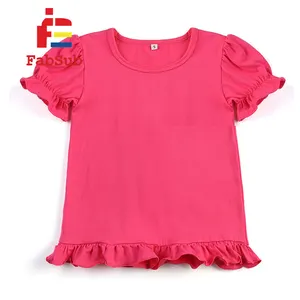 Kinderen Effen Shirt Met Ruches Mouw Sublimatie 100 Procent Polyester Kleur T-Shirt Sublimatie Meisje Kleurrijk Shirt Met Ruches