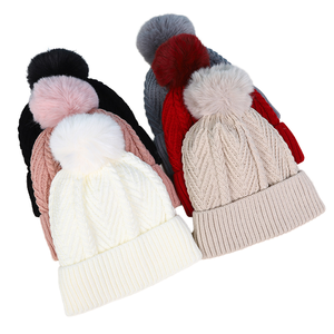 Wholesale Unisex Cartoon Plaid Beanie Bobble <b>Hats</b> Winter Knitted <b>Pom</b> <b>Pom</b> Cap with Custom Logo Embroidery 100% Acrylic - Product Image 1