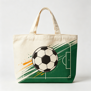 Bolsas de Compras de Lona con Diseño de Fútbol, Bolsas Plegables de Tela de Algodón con Logotipo Personalizado Baratas al por Mayor para Deportes de Fútbol - Product Image 1