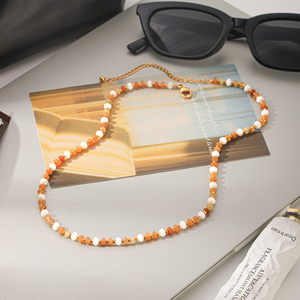Collier artisanal H&C en pierres naturelles - Aventurine <span class=keywords><strong>jaune</strong></span> et perle <span class=keywords><strong>de</strong></span> coquillage, plaqué or 18 carats, collier ajustable - Product Image 5