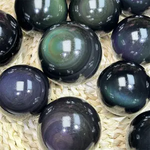 High Quality Natural Crystal Fengshui Stone Carving Handmade Ball Rainbow Obsidian Sphere For Gifts