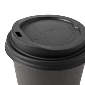 Couvre-gobelets noirs biodégradables de 90 mm Ø 90 mm en CPLA, adaptés aux aliments, avec trou pour boire, anti-fuite - Product Image 4