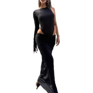 ชุดเซ็ตเสื้อแขนเดียวทรงเข้ารูปและกระโปรงแม็กซี่ทรงบอดี้คอนสำหรับผู้หญิง คอลเลคชั่น 2026 ผ้าเมมโมรี่ ดีไซน์เว้าลายฉลุ - Product Image 2