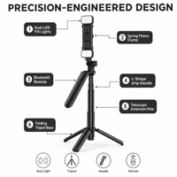 Lampe de remplissage LED double pour trépied de téléphone portable 5V en alliage d'aluminium, rechargeable par USB-C, idéale pour le vlogging et le streaming en direct