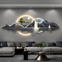Peinture murale 3D personnalisée en porcelaine de cristal avec éclairage LED, gravure acrylique, paysage, décoration de salon, vente en gros