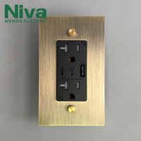 Prises murales américaines personnalisées Niva série USNV, interrupteur multifonction, panneau en laiton métallique, prises de type 118, USB