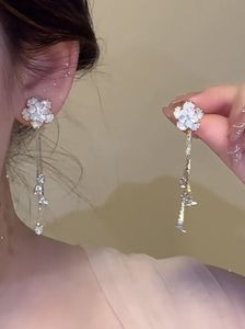 Gold Plated Floral Ear <b>Cuff</b> <b>Earrings</b> with Chain Tassel Crystal Flower Ear Wrap Elegant Dangle Ear Jewelry for Women - Product Image 2