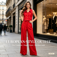 Ensemble 2 pièces pour femme : Gilet sans manches et pantalon large taille haute – Tenue de bureau décontractée sur mesure OEM ODM – Vente en gros immédiate