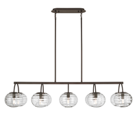 Lustre moderne de style Mid-Century, cadre en métal bronze antique avec abat-jour en verre côtelé transparent pour salon et entrée