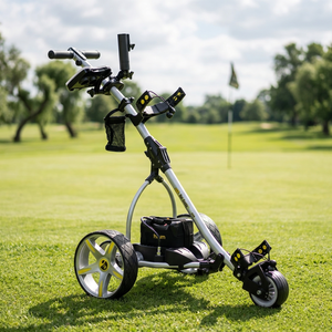 Chariot de golf électrique Bat Caddy X3R en alliage d'aluminium argenté avec sac à outils, porte-gobelet, batterie au lithium et télécommande - Product Image 3