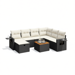 Modular Black Pe <b>Rattan</b> Garden <b>Sofa</b> Set 6 Seater Outdoor Furniture Elegant Design - Product Image 1