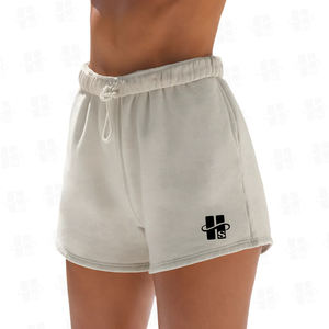 OEM Wholesale High Quality Custom Embroidered Logo Design Casual 100% Cotton Brushed French Terry <b>Drawstring</b> Women Lounge Shorts - Product Image 2