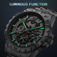 LIGE LG6829 Individuelles Logo Skelett Luxus Weißgold Automatische Mechanische Uhr Herren Limitierte Auflage Selbstaufziehend Hohl Leuchtend
